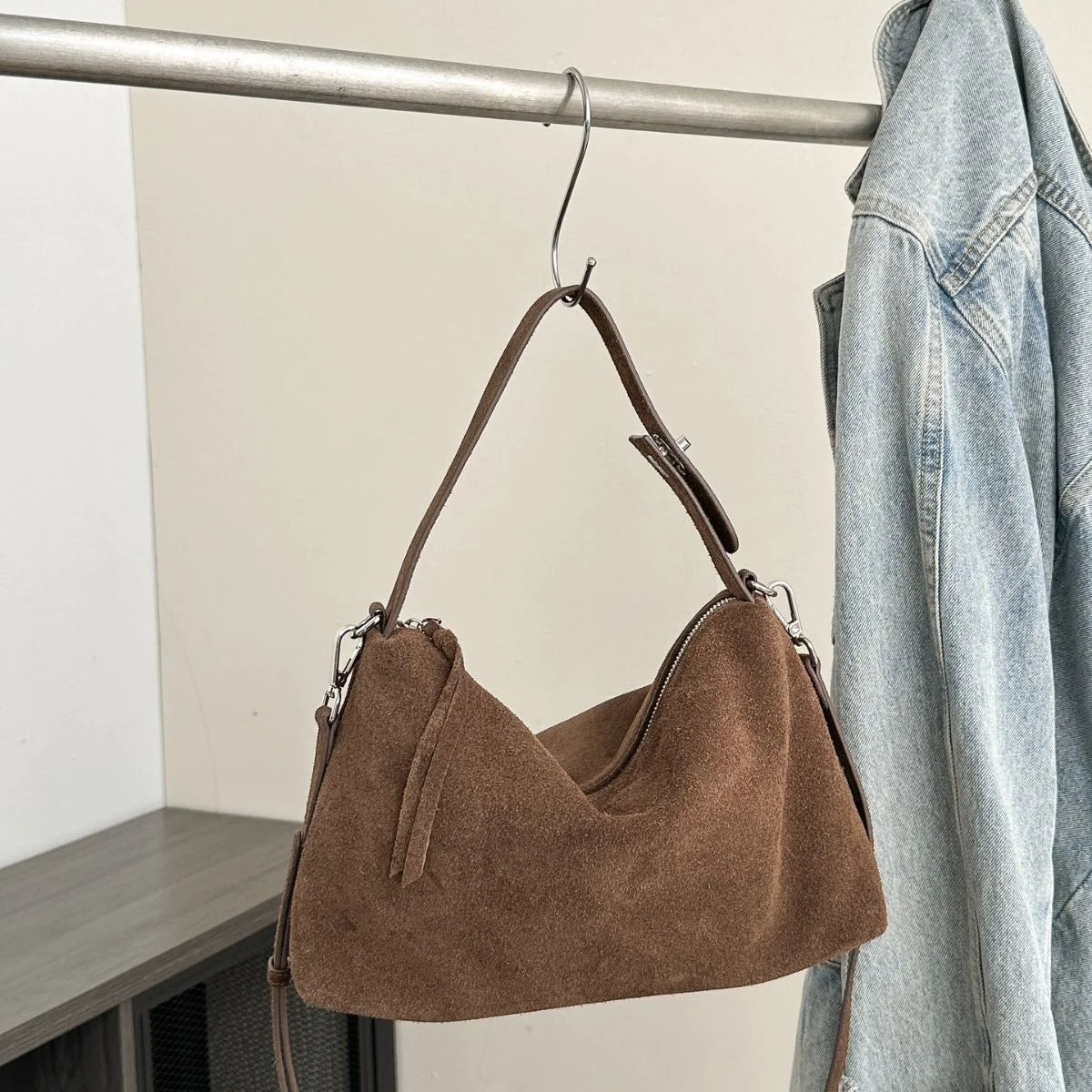 Women's Large Suede Shoulder Bag