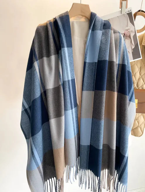 Korean Plaid Tassel Scarf