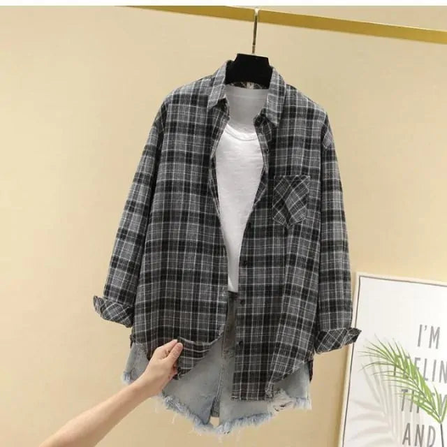 Oversize Women's Plaid Shirt Jacket