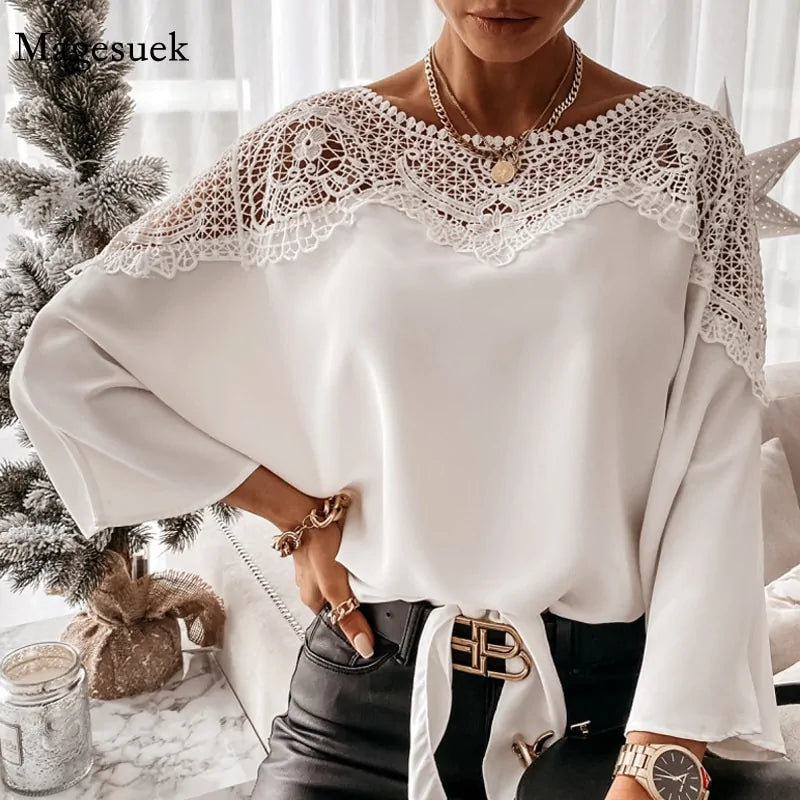 Crochet Embroidery Lace Blouses - Vintage Plus Size Women's Tops