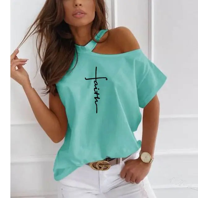 Faith Cross Print Women's Casual T-shirt