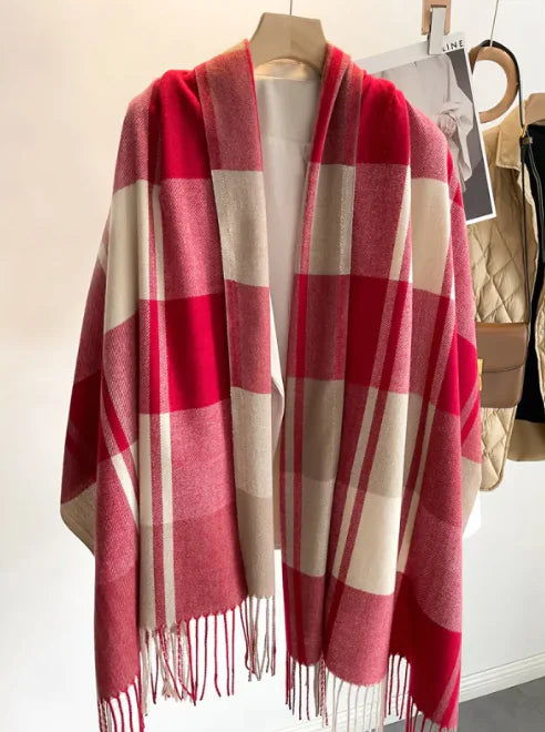 Korean Plaid Tassel Scarf