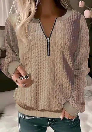 Women's V-Neck Long Sleeve Zipper Top