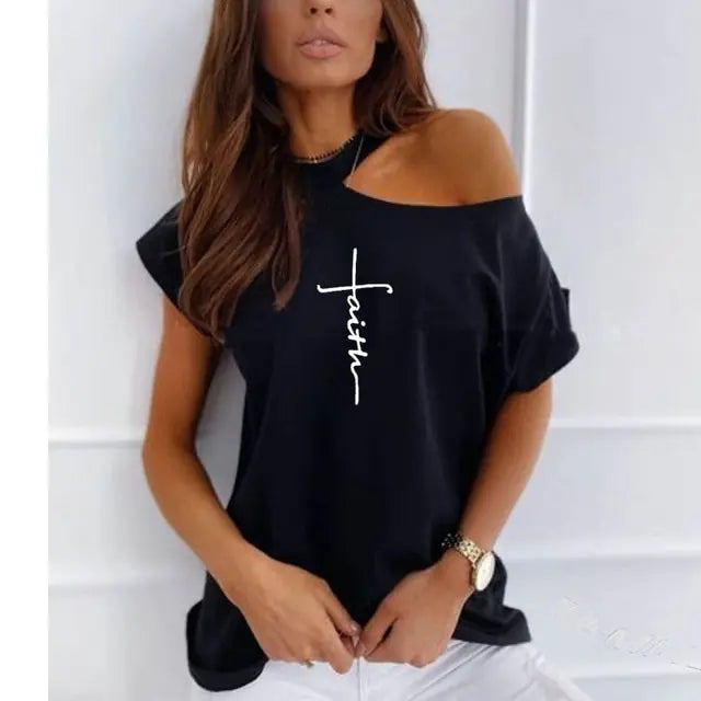 Faith Cross Print Women's Casual T-shirt