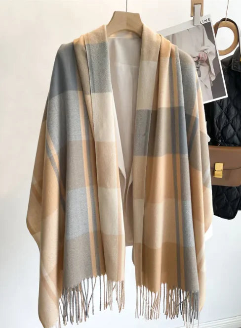 Korean Plaid Tassel Scarf