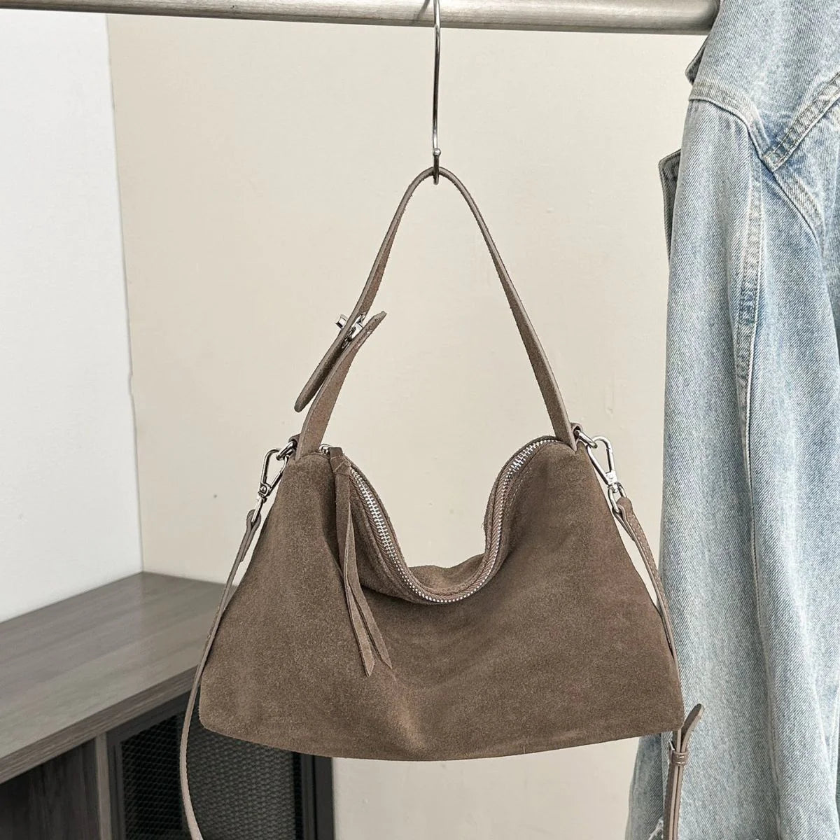 Women's Large Suede Shoulder Bag