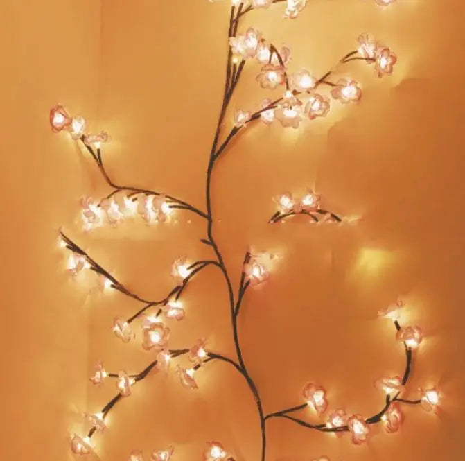 LED Pink Cherry Blossom Flower Willow Vine Light With Remote