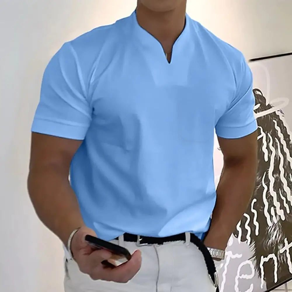 Mens Summer Casual Short Sleeve V-Neck Shirt