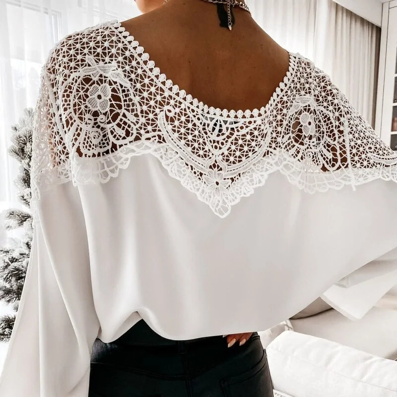 Crochet Embroidery Lace Blouses - Vintage Plus Size Women's Tops