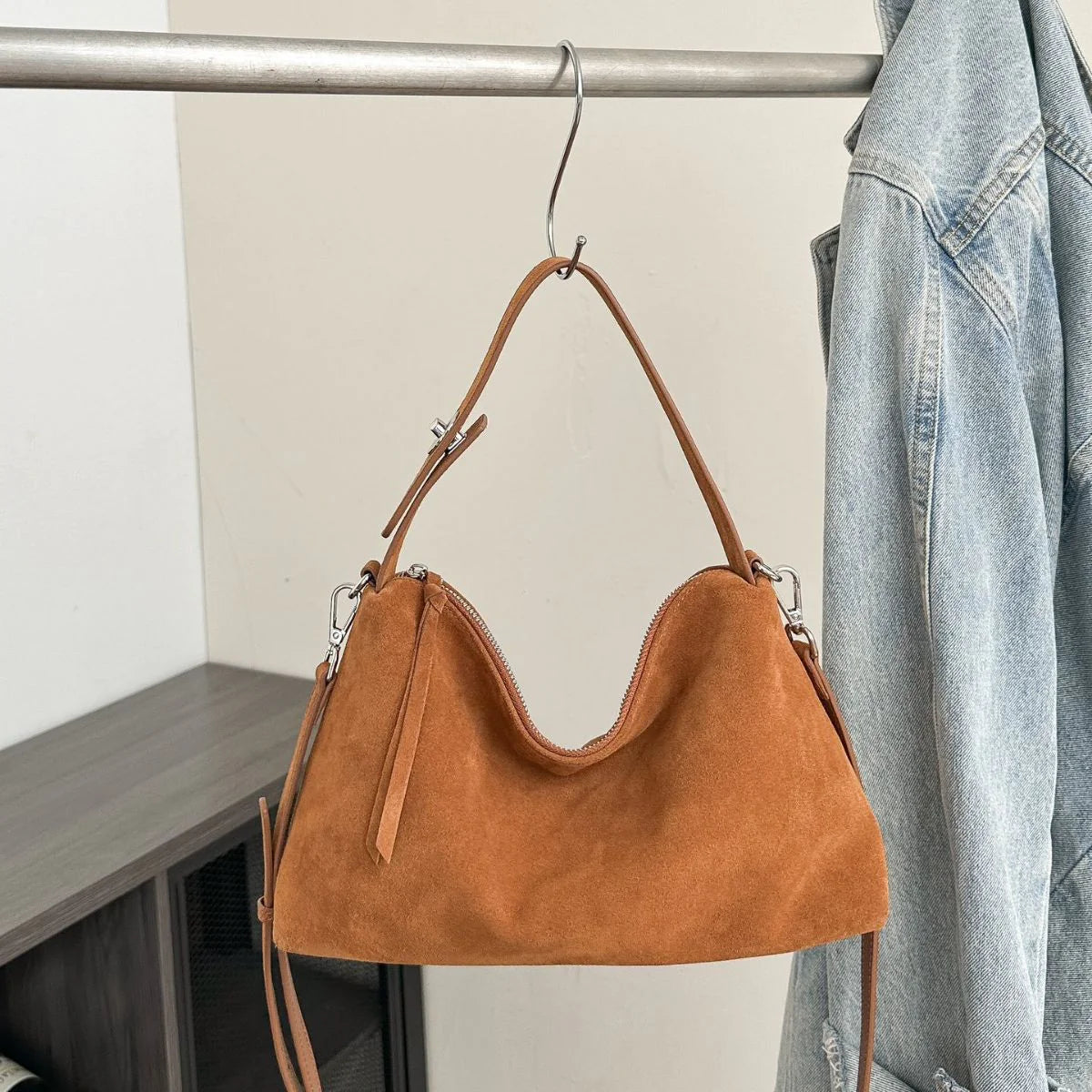 Women's Large Suede Shoulder Bag