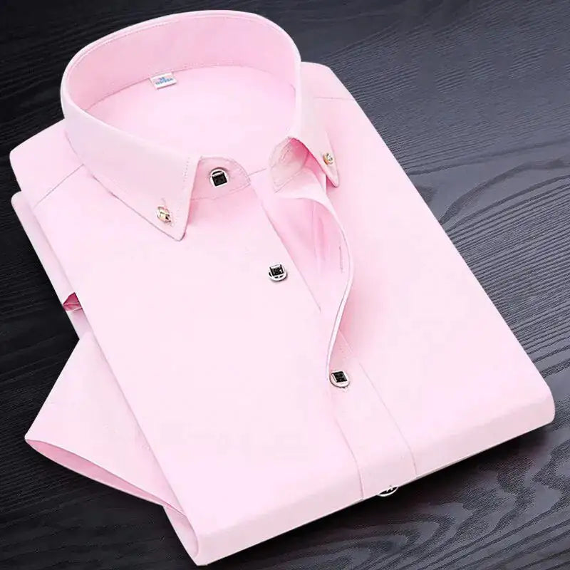 High Quality Non-ironing Men Dress Shirt Short Sleeve New Solid Male Clothing Fit Business Shirts White Blue Navy Black Red