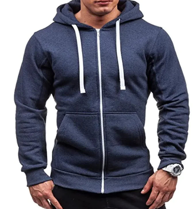 Sweatshirt Men's Zipper Hooded Jacket Men's European And American Hooded Solid Color Cardigan