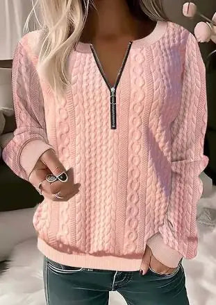 Women's V-Neck Long Sleeve Zipper Top