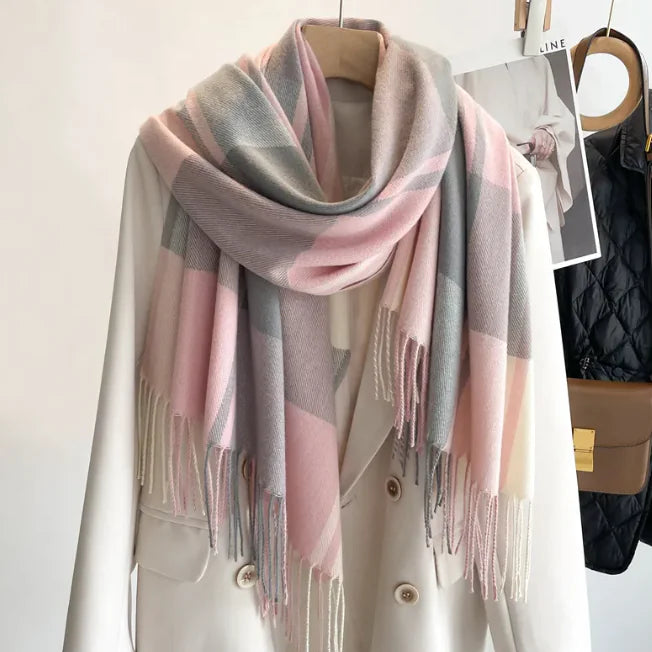 Korean Plaid Tassel Scarf