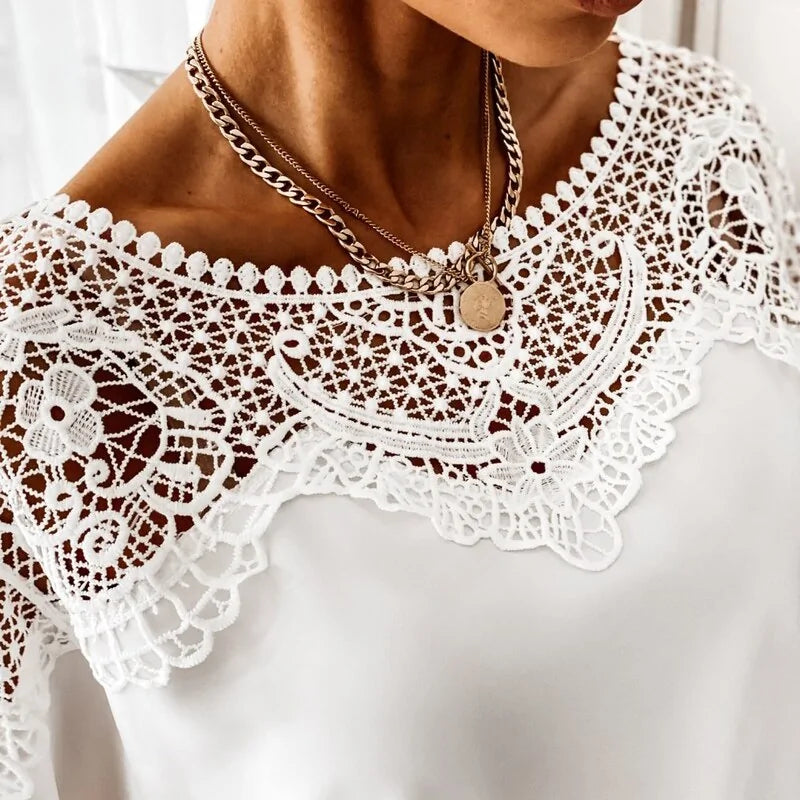 Crochet Embroidery Lace Blouses - Vintage Plus Size Women's Tops