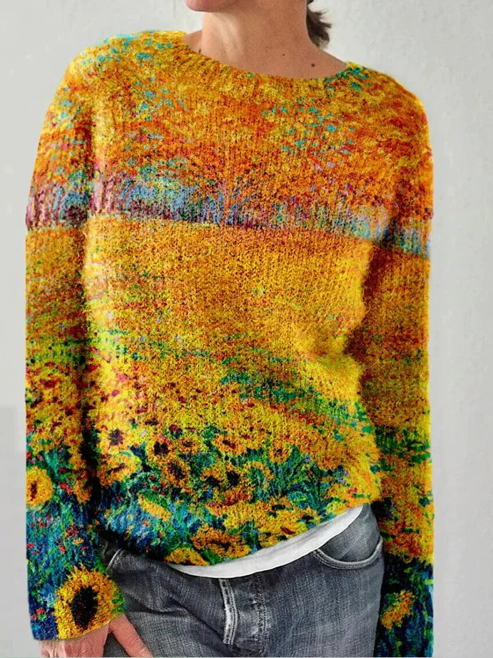 Women's Round Neck Multicolor Pullover Sweater