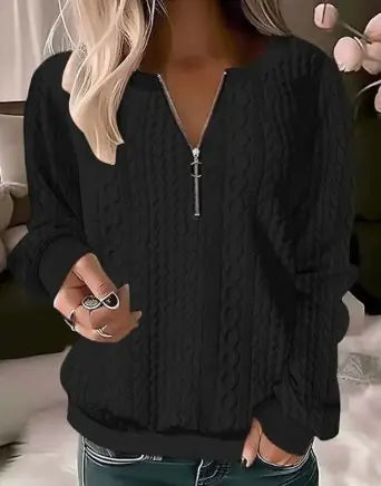 Women's V-Neck Long Sleeve Zipper Top