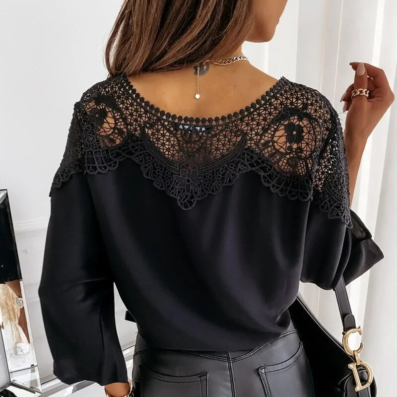 Crochet Embroidery Lace Blouses - Vintage Plus Size Women's Tops