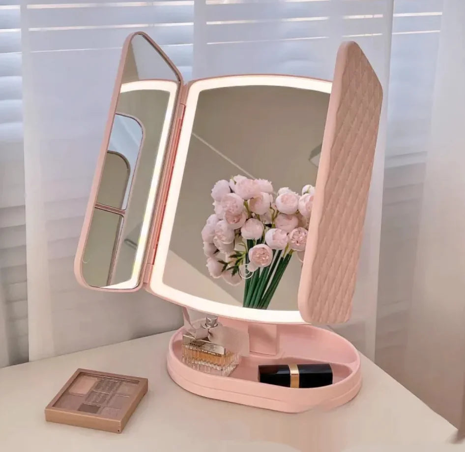 LED Makeup Mirror with Tri-Fold Desk Lamp