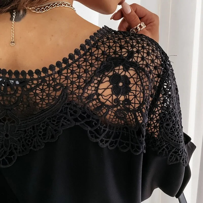 Crochet Embroidery Lace Blouses - Vintage Plus Size Women's Tops