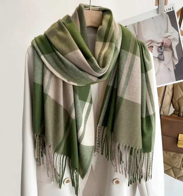 Korean Plaid Tassel Scarf